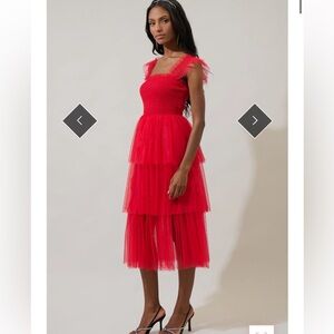 Sugarlips Valle Vista Tulle Smocked Midi‎ Dress